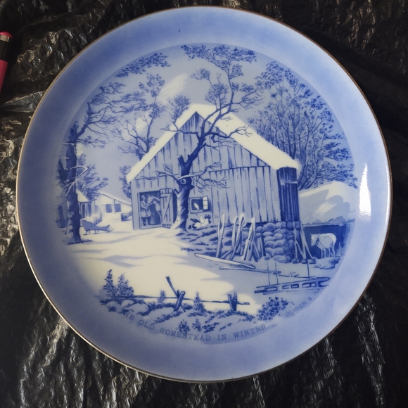 3 CURRIER AND IVES blue and white collector PLATES blue & white Tundra Japan - Picture 4 of 5
